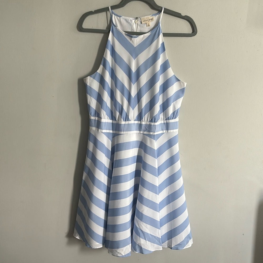 Maison Jules Kimberly Striped Fit and Flare Halter top sleeveless Dress Large